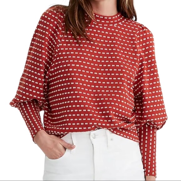 Madewell Tops - Madewell Puff-Sleeve Mockneck Top in Bow-Tie Jacquard (XS)